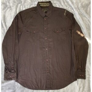 Hurley Cowboy Western Freedom Button Up Shirt Mens Large Brown Pinstripe